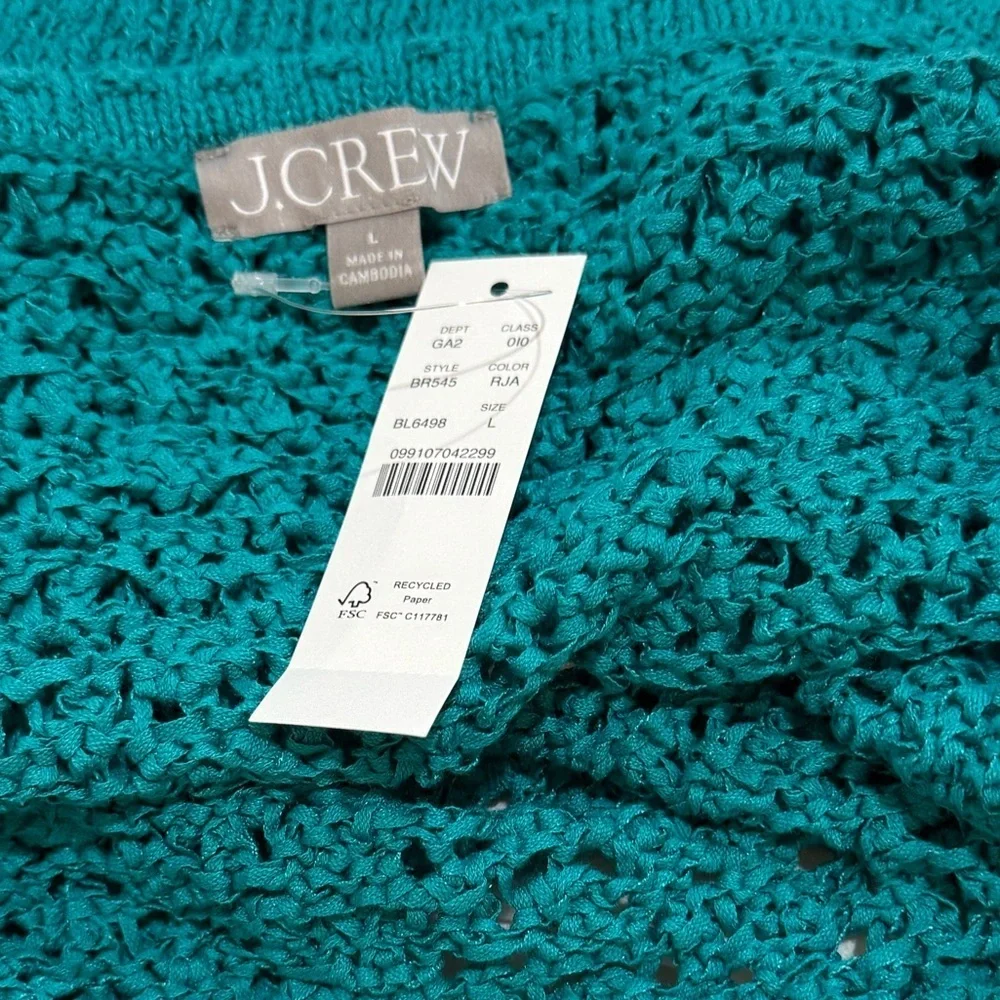NWT J. Crew Teal Cropped V-Neck Sweater Tank in Textured Pointelle BR545